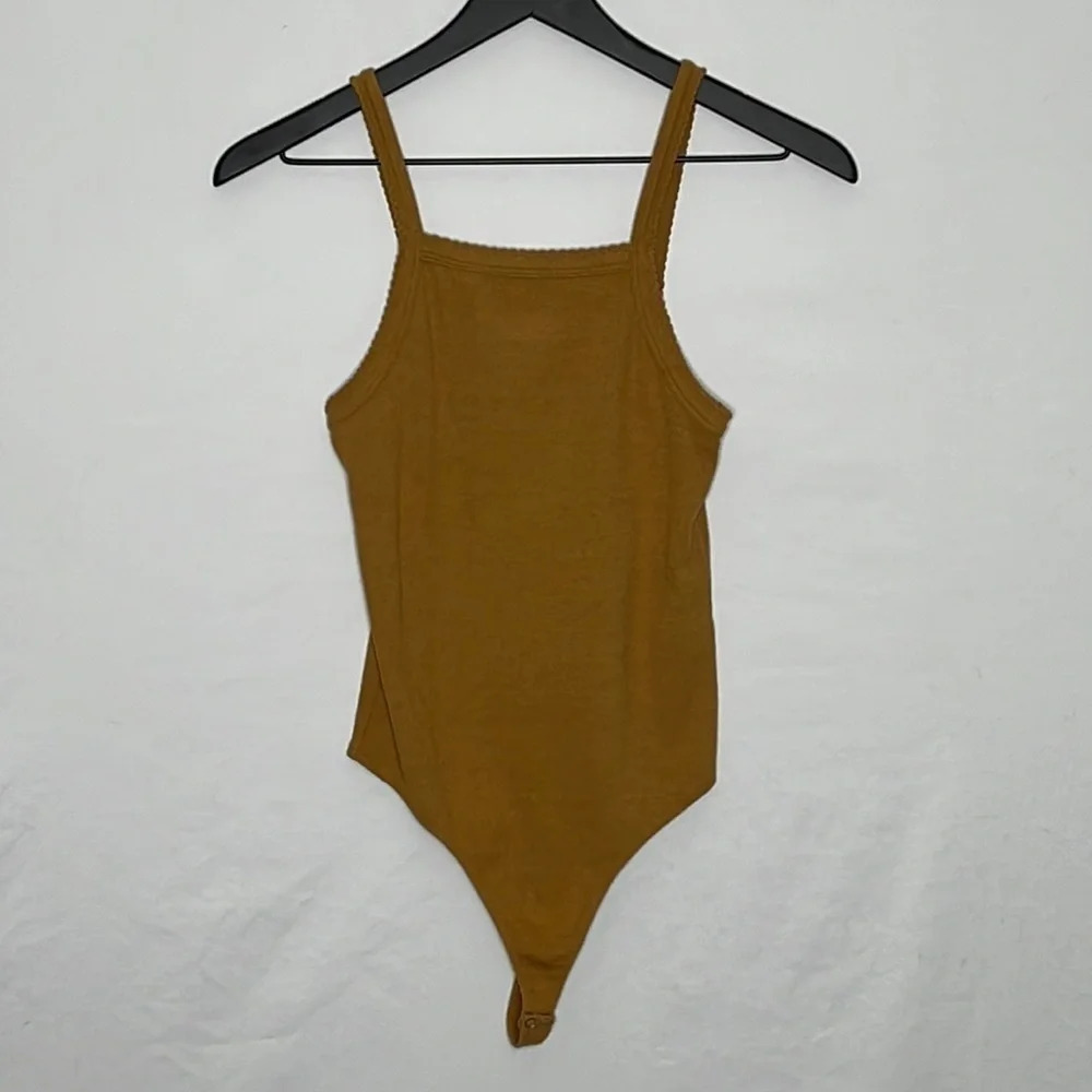 BP. Square Neck Tank Style Ribbed Bodysuit in Camel - NEW - Size XS